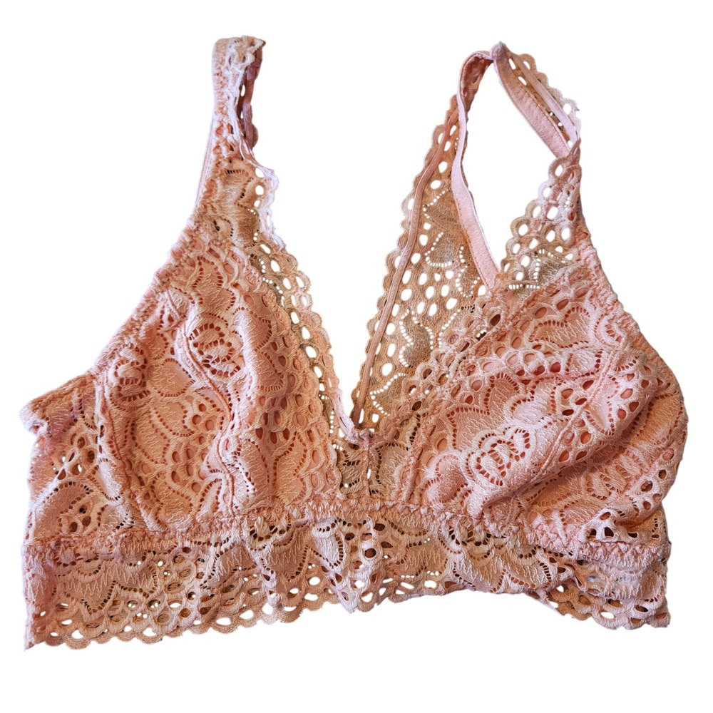 Bobbie Brooks Bralette Womens XL Peach Floral Lace Scalloped V-Neck Excellent